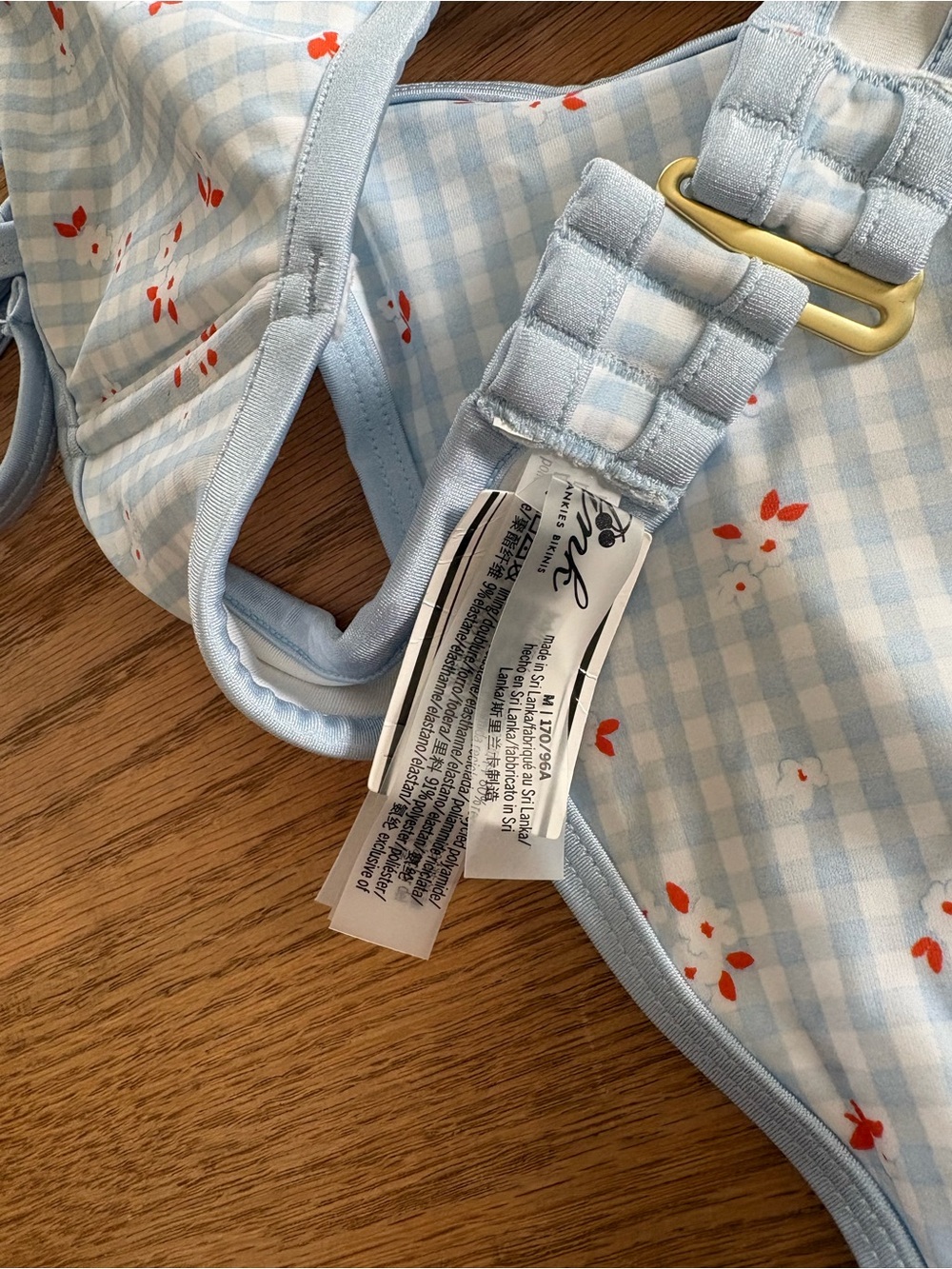 Frankie's Bikinis Light Blue Gingham Floral Strapless Bikini - Picture 4 of 4